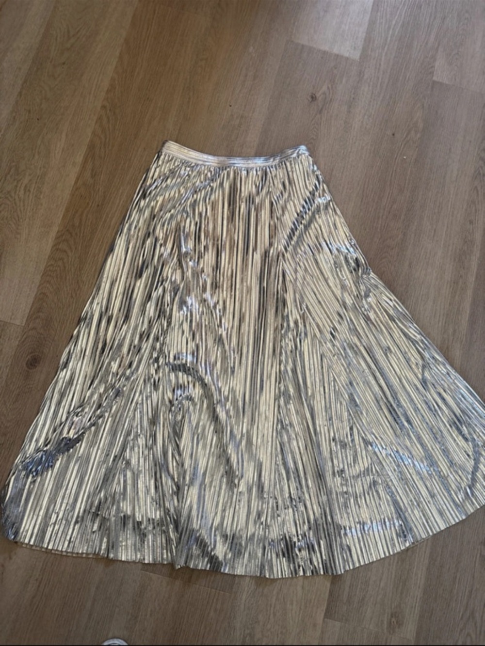 Anthropologie Metallic Silver Pleated A-Line Skirt